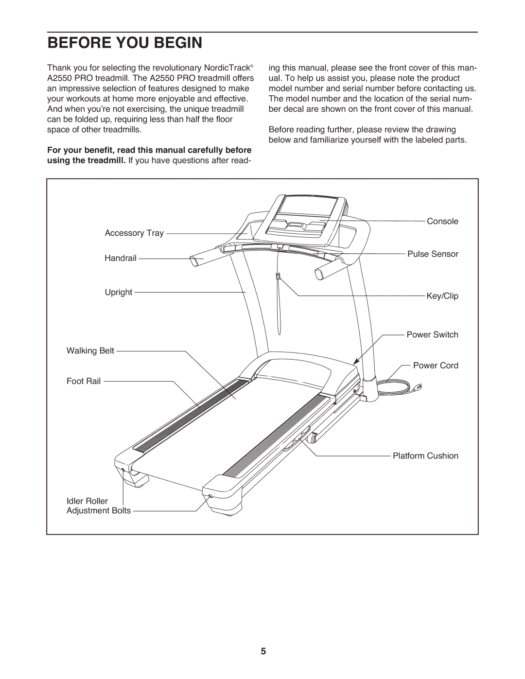 NordicTrack a2550 pro warranty Before YOU Begin 