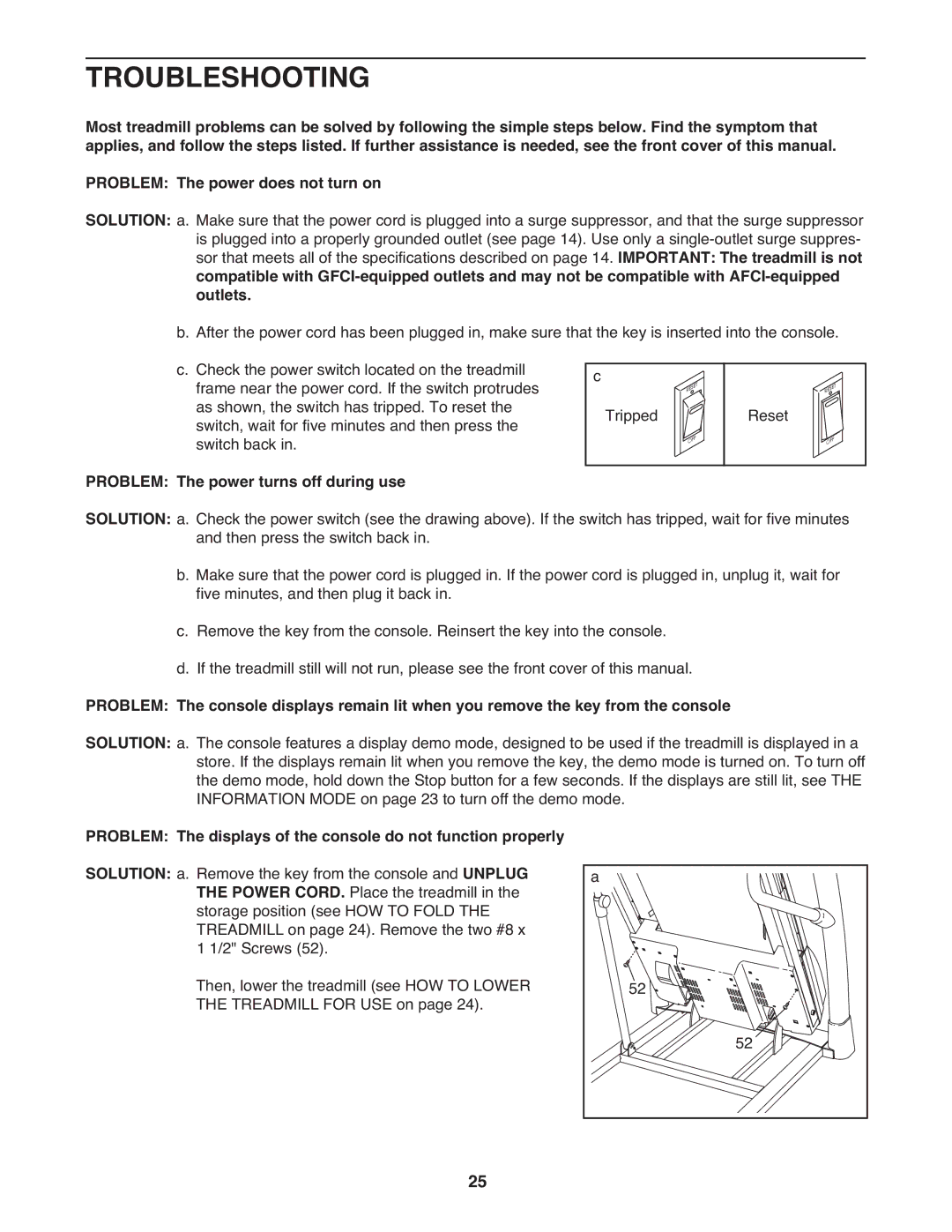 NordicTrack A2750 PRO warranty Troubleshooting, Outlets, Problem The power turns off during use 