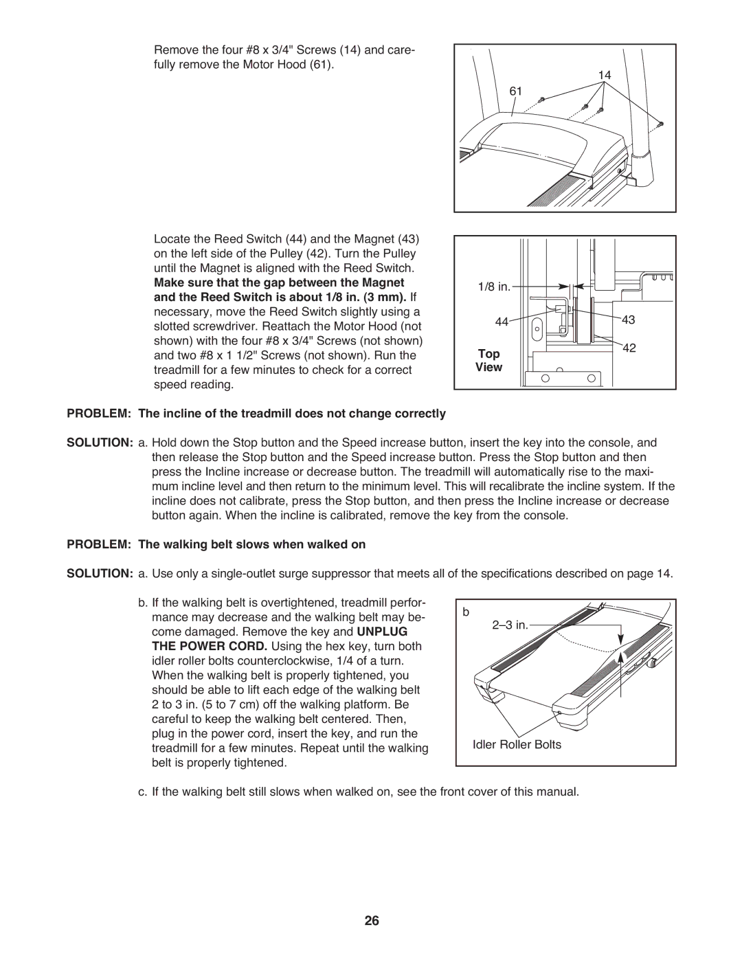 NordicTrack A2750 PRO warranty Top, View, Problem The walking belt slows when walked on 