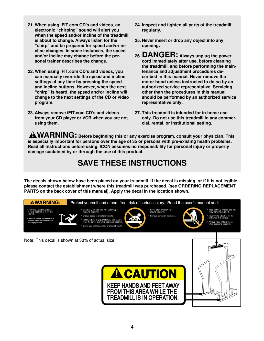 NordicTrack CMX500 user manual Never insert or drop any object into any opening 