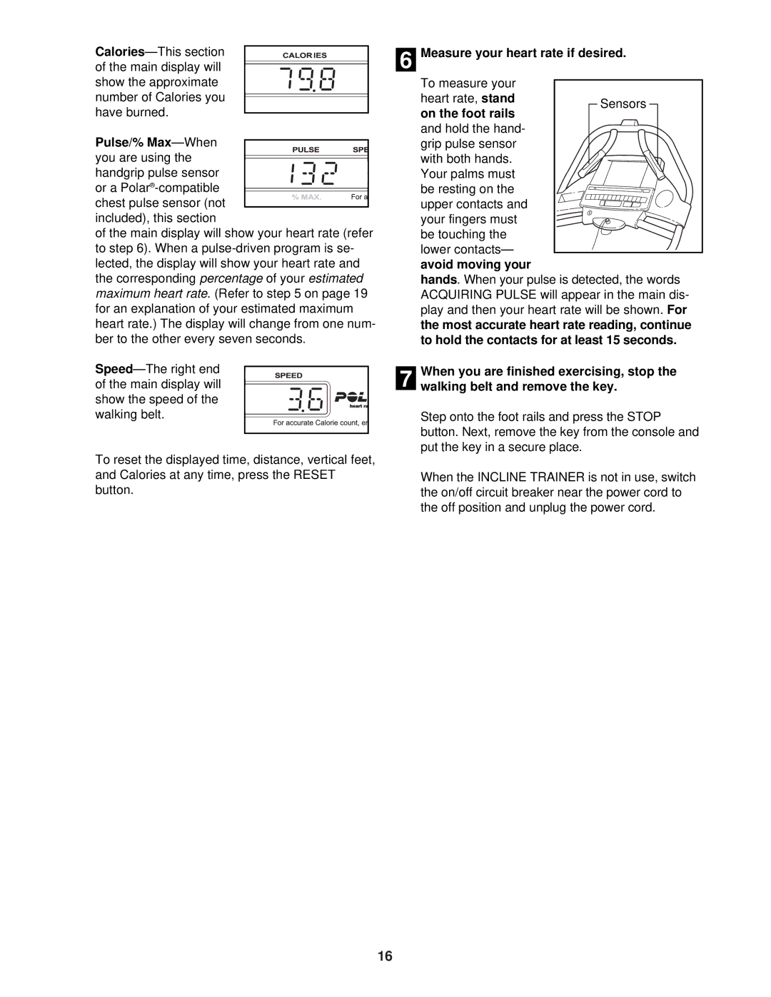 NordicTrack CTK65020 user manual Pulse/% Max, Measure your heart rate if desired, Stand, Avoid Moving your Hands 