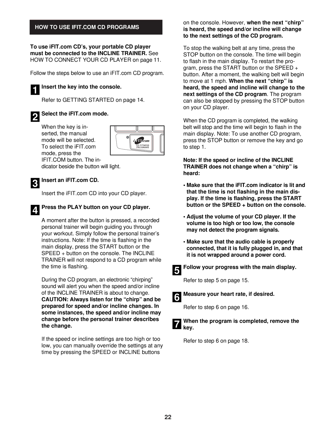 NordicTrack CTK65020 user manual And/or, To the next settings of the CD program, Heard, Measure your heart rate, if desired 