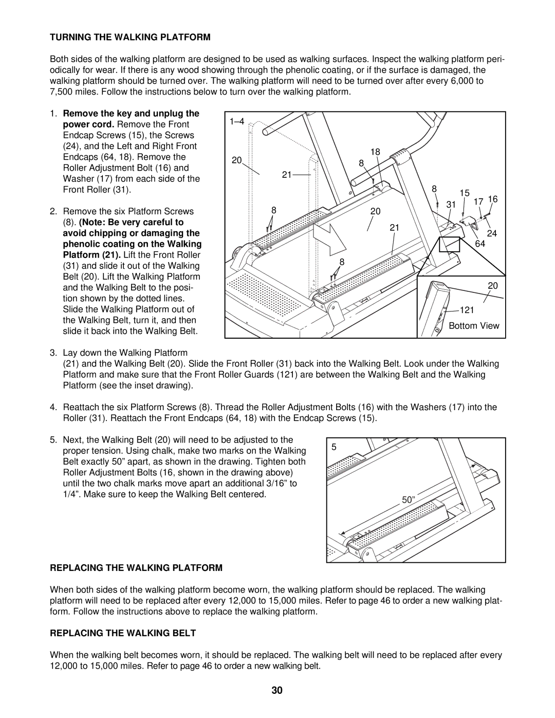 NordicTrack CTK65020 user manual Turning the Walking Platform, Remove the key and unplug, Replacing the Walking Platform 