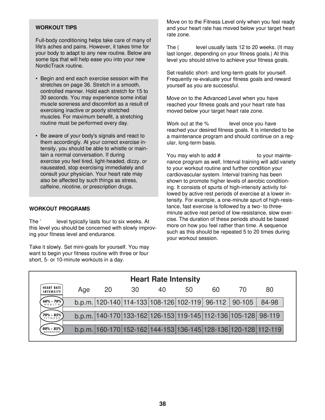 NordicTrack CTK65020 user manual Workout Tips, Workout Programs 