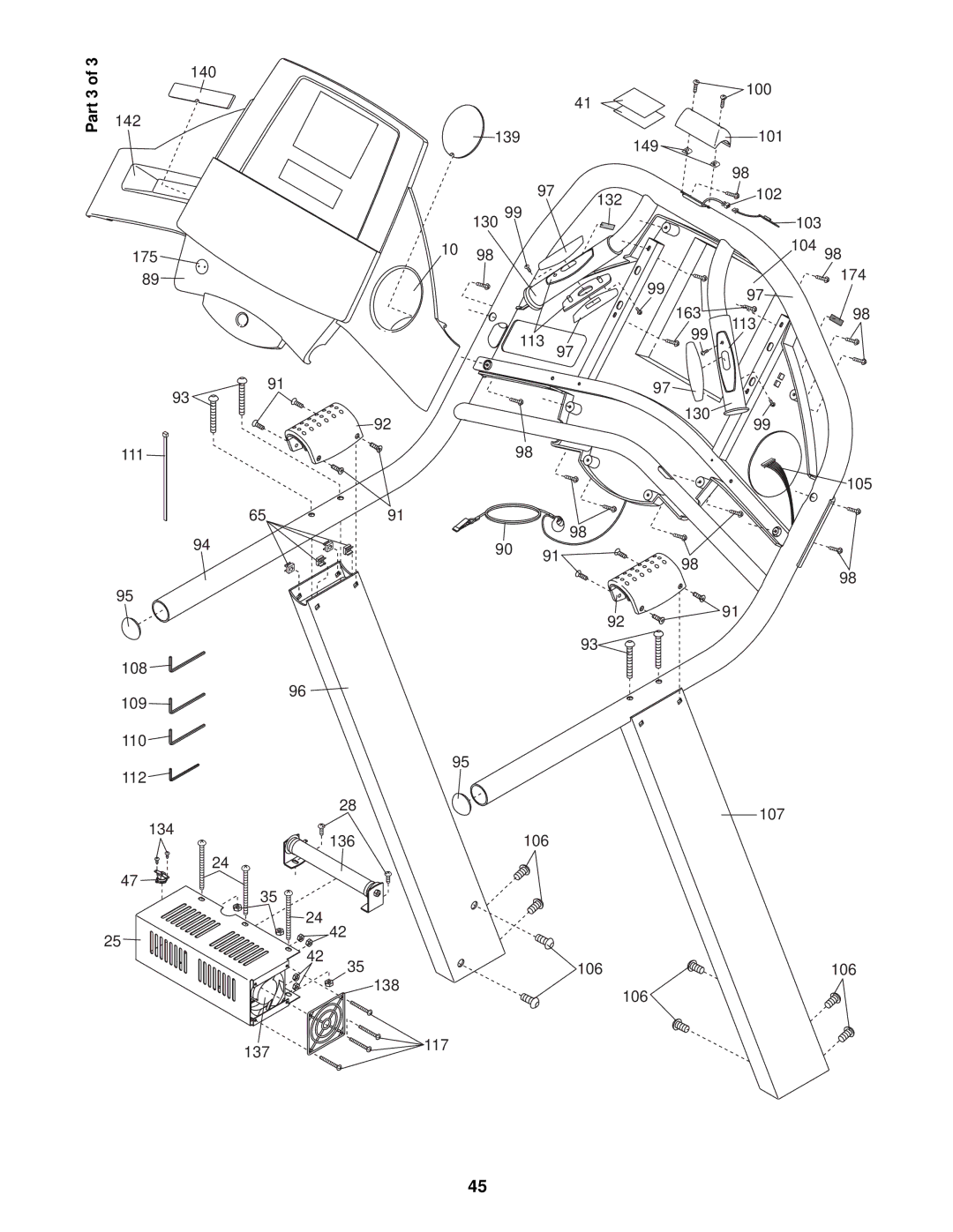 NordicTrack CTK65020 user manual Part 3, 140 142 100, 149 101 130 132 102 103 175 104 9997 174 111 6591, 106 117 