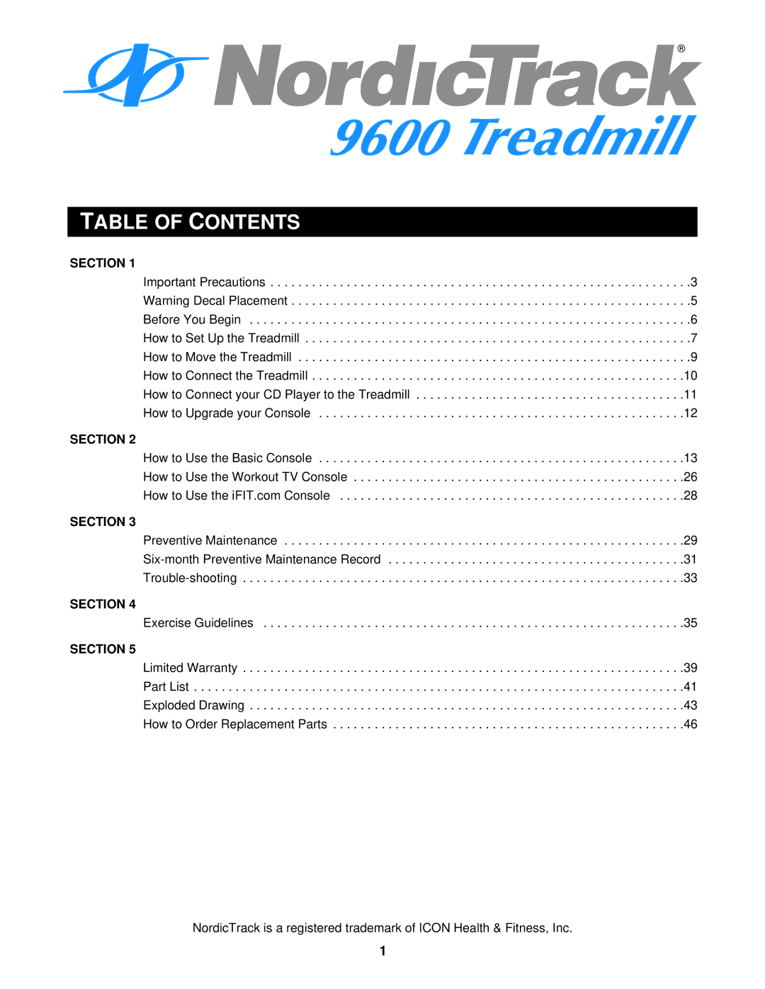 NordicTrack CTL8500, CTL8750, CTL8250 user manual Ontents, Section, How to Connect your CD Player to the Treadmill 