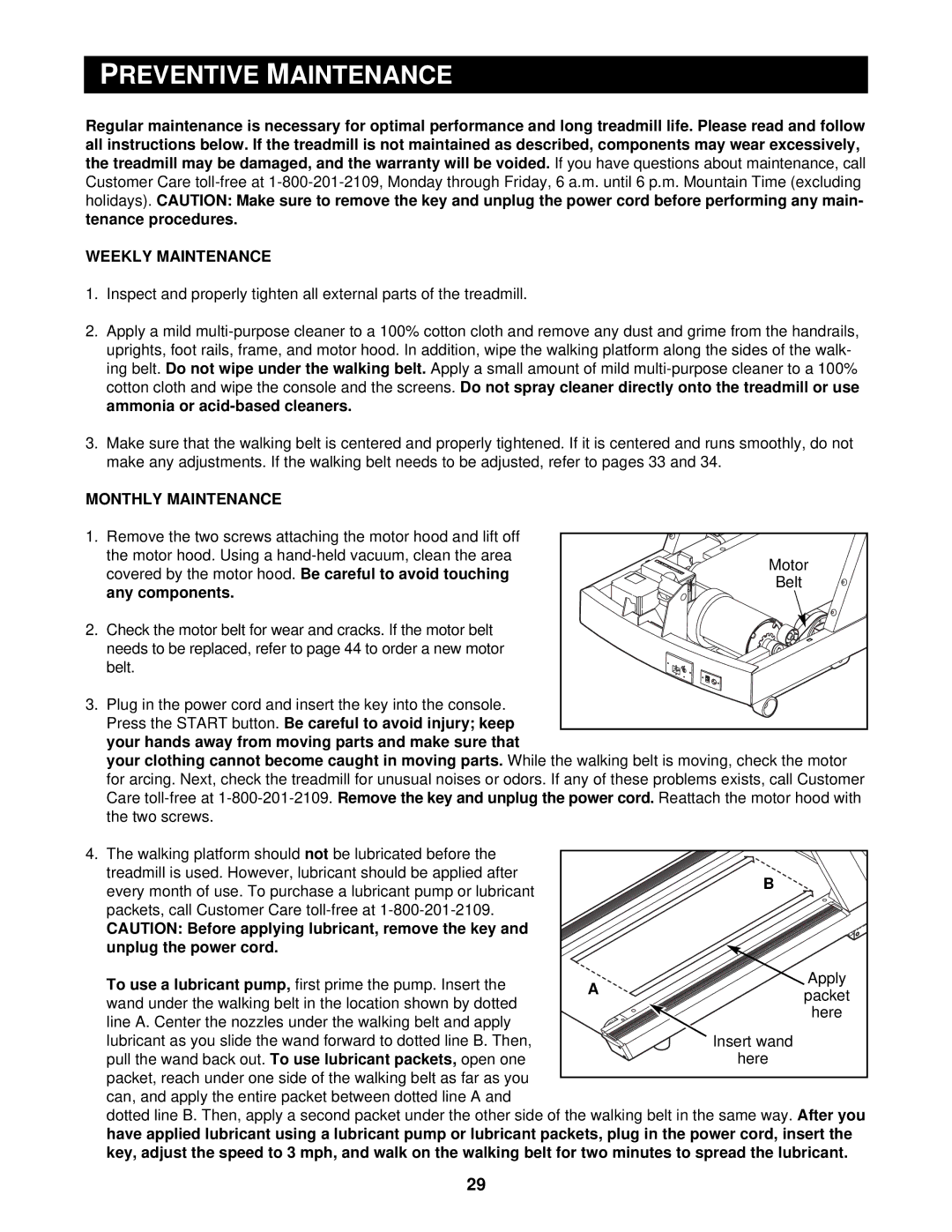 NordicTrack CTL8750, CTL8250, CTL8500 user manual Preventive, Weekly Maintenance, Monthly Maintenance 