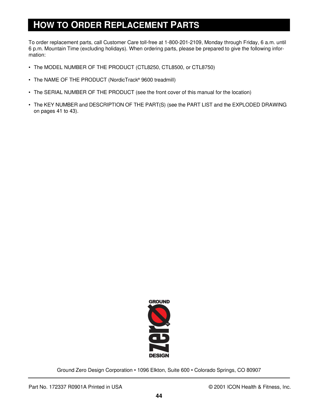 NordicTrack CTL8750, CTL8250, CTL8500 user manual HOW to Rder Eplacement, Parts 