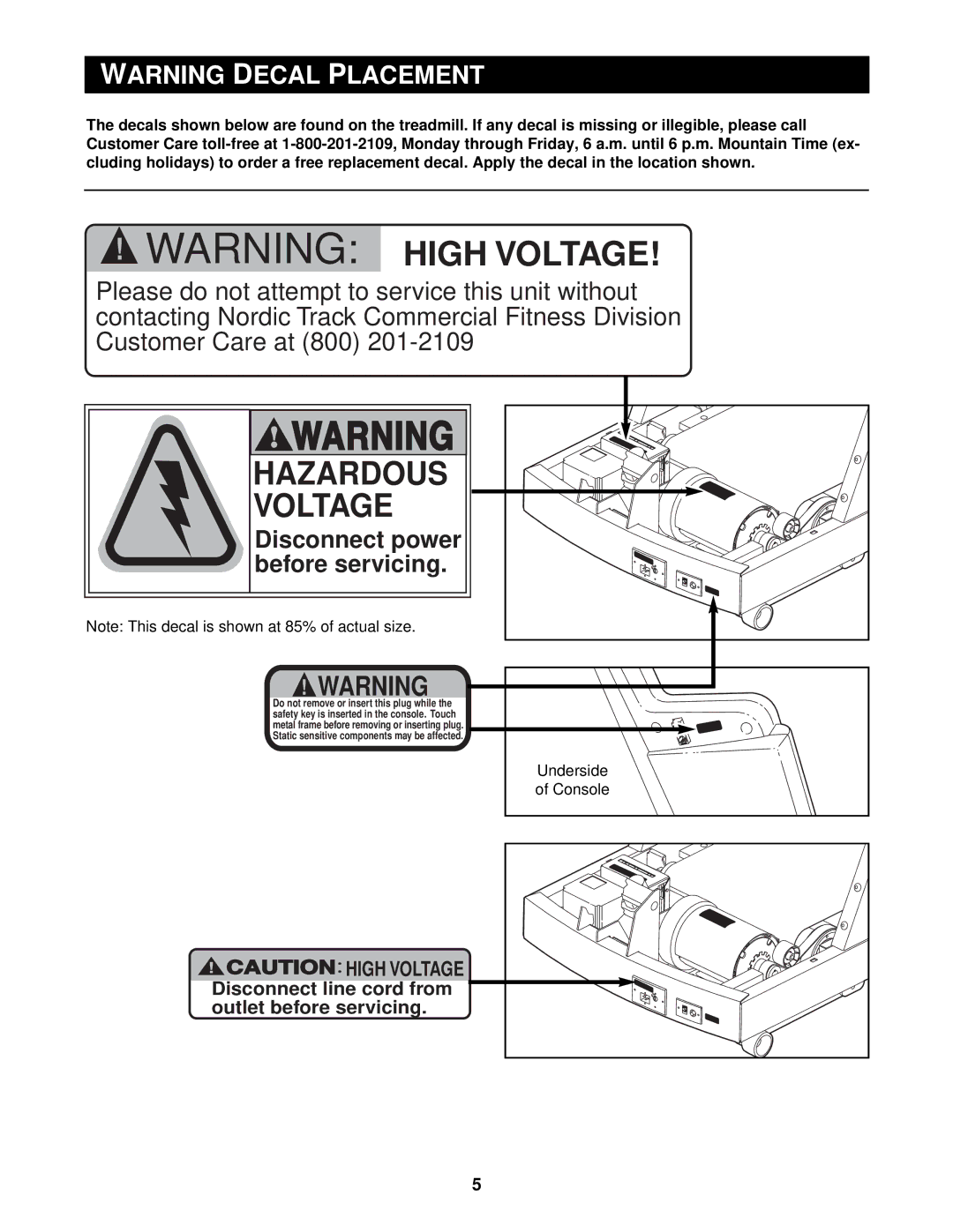 NordicTrack CTL8750, CTL8250, CTL8500 user manual Arning, Ecal Placement, Before servicing, Disconnect power 