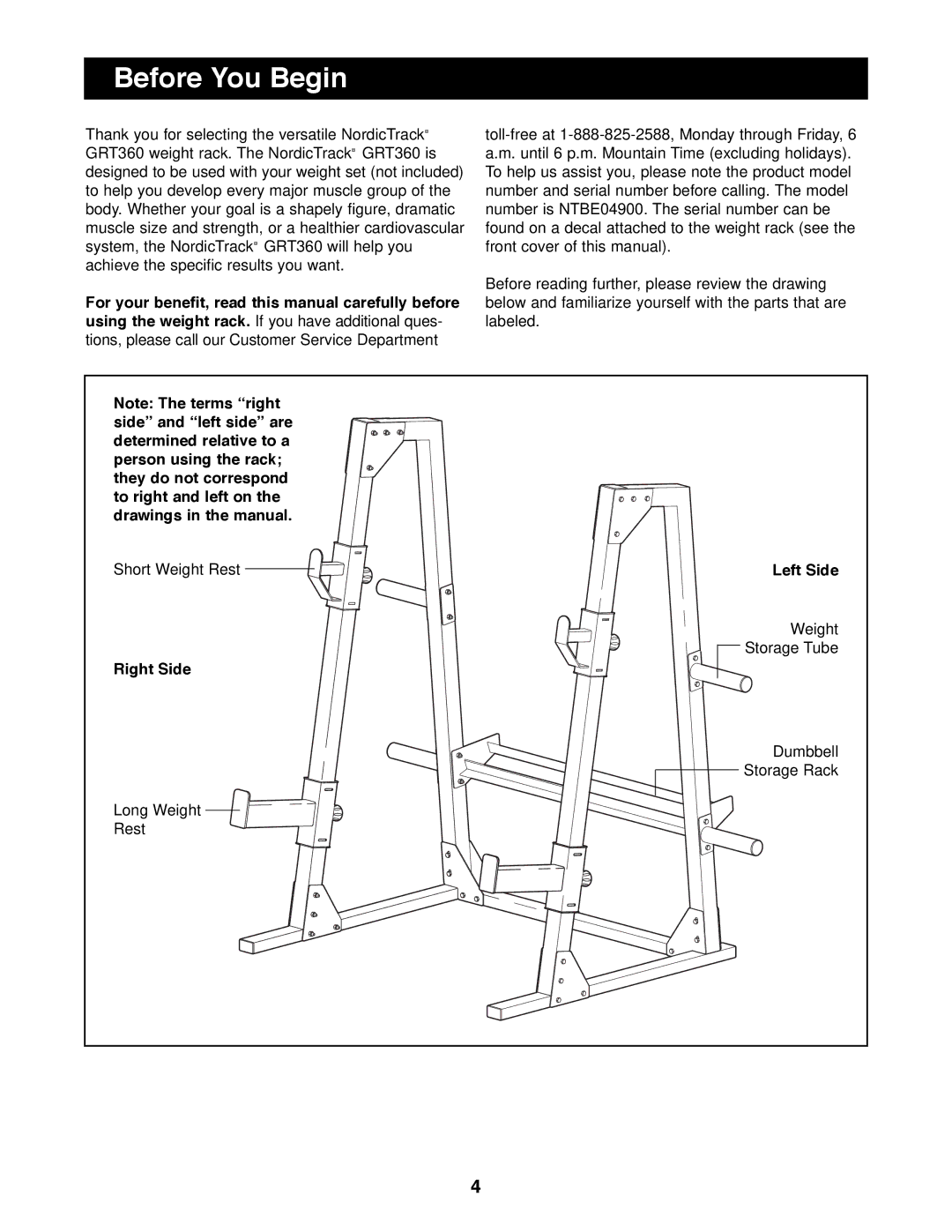 NordicTrack GRT360 manual Before You Begin, Right Side, Left Side 