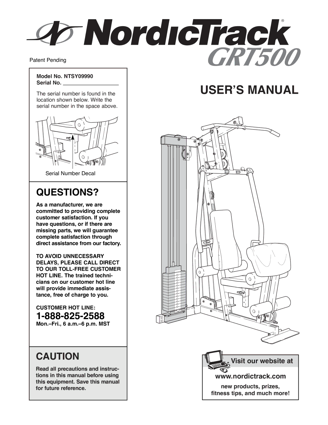 NordicTrack GRT500 manual Questions?, Model No. NTSY09990 Serial No 