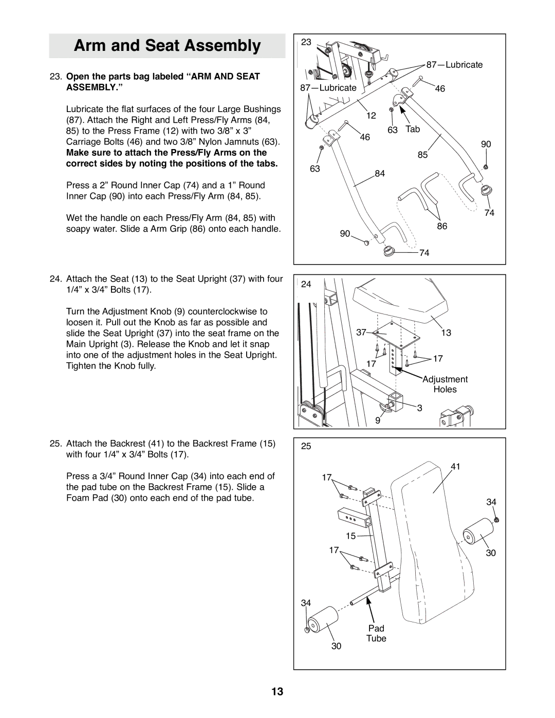 NordicTrack GRT500 manual Arm and Seat Assembly, Open the parts bag labeled Òarm and Seat ASSEMBLY.Ó 