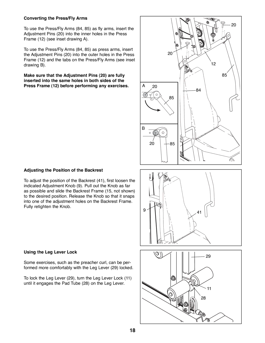 NordicTrack GRT500 manual Converting the Press/Fly Arms, Using the Leg Lever Lock 