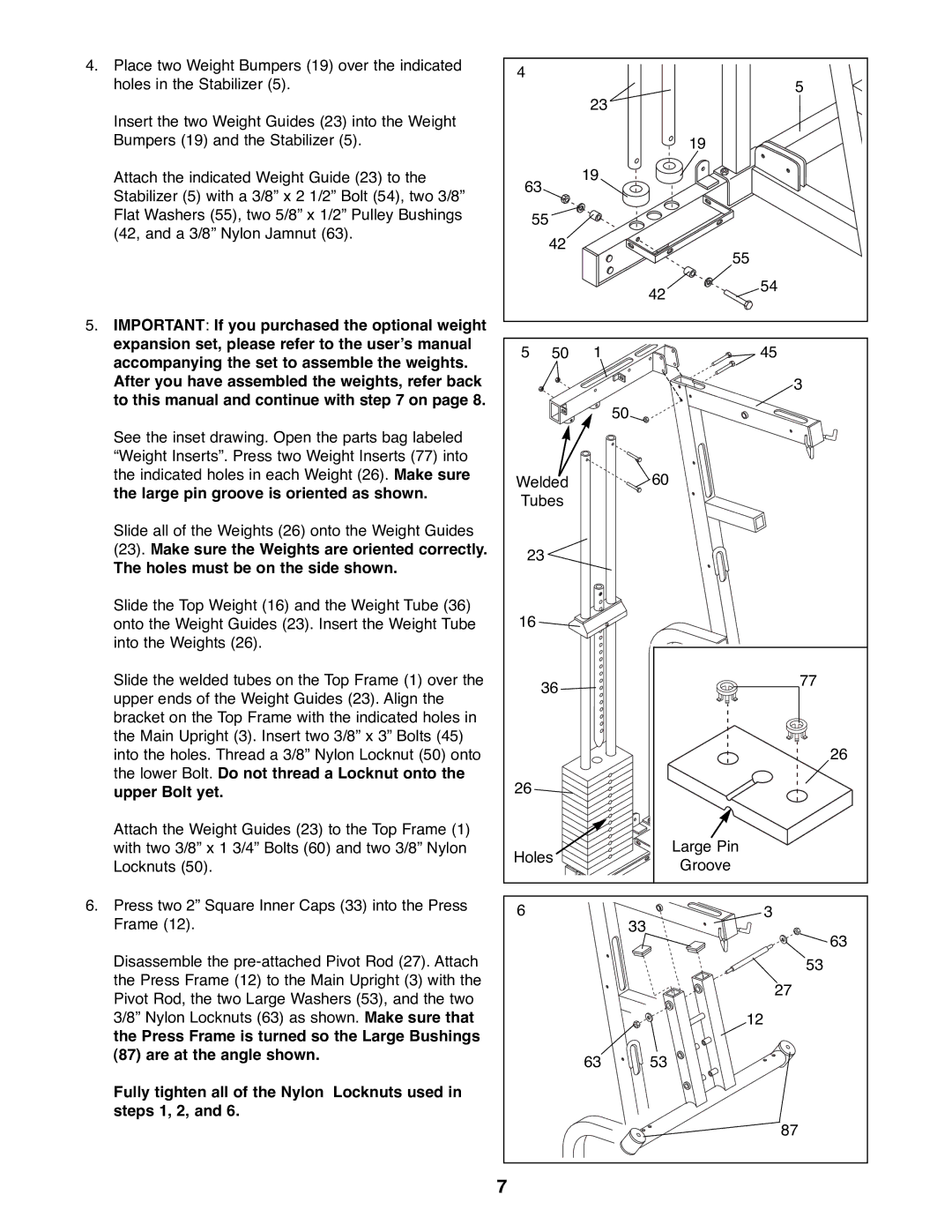 NordicTrack GRT500 manual Welded Tubes Holes Large Pin Groove 