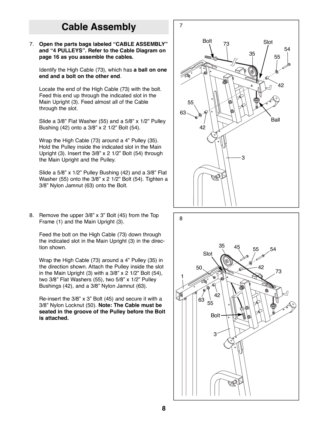 NordicTrack GRT500 manual Cable Assembly 