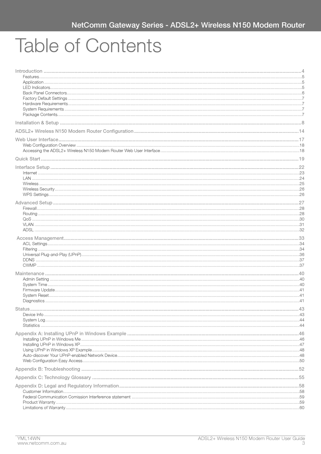 NordicTrack N150 manual Table of Contents 