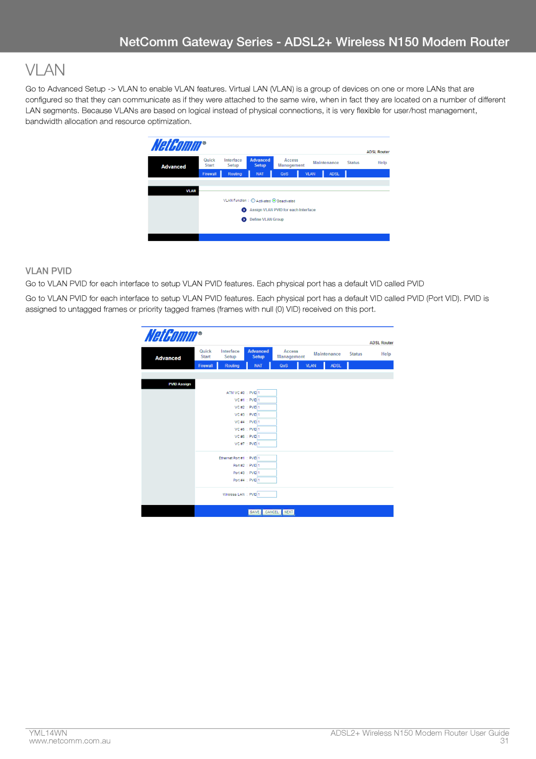 NordicTrack N150 manual Vlan Pvid 