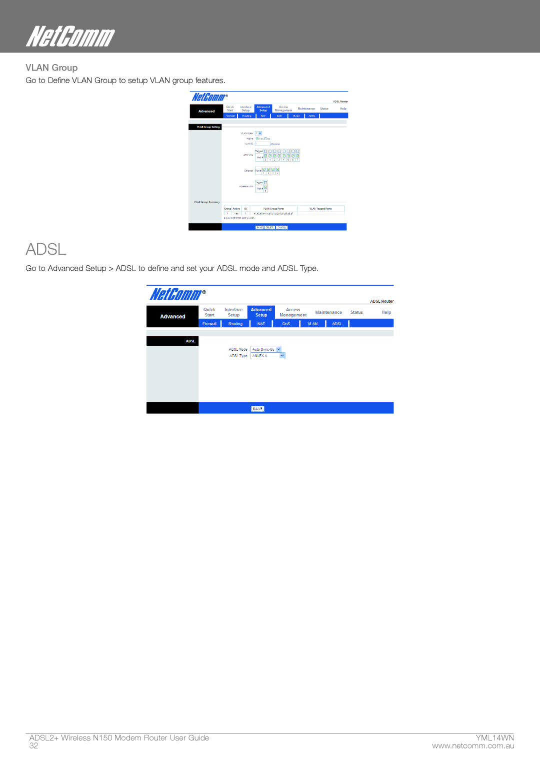 NordicTrack N150 manual Adsl, Vlan Group 