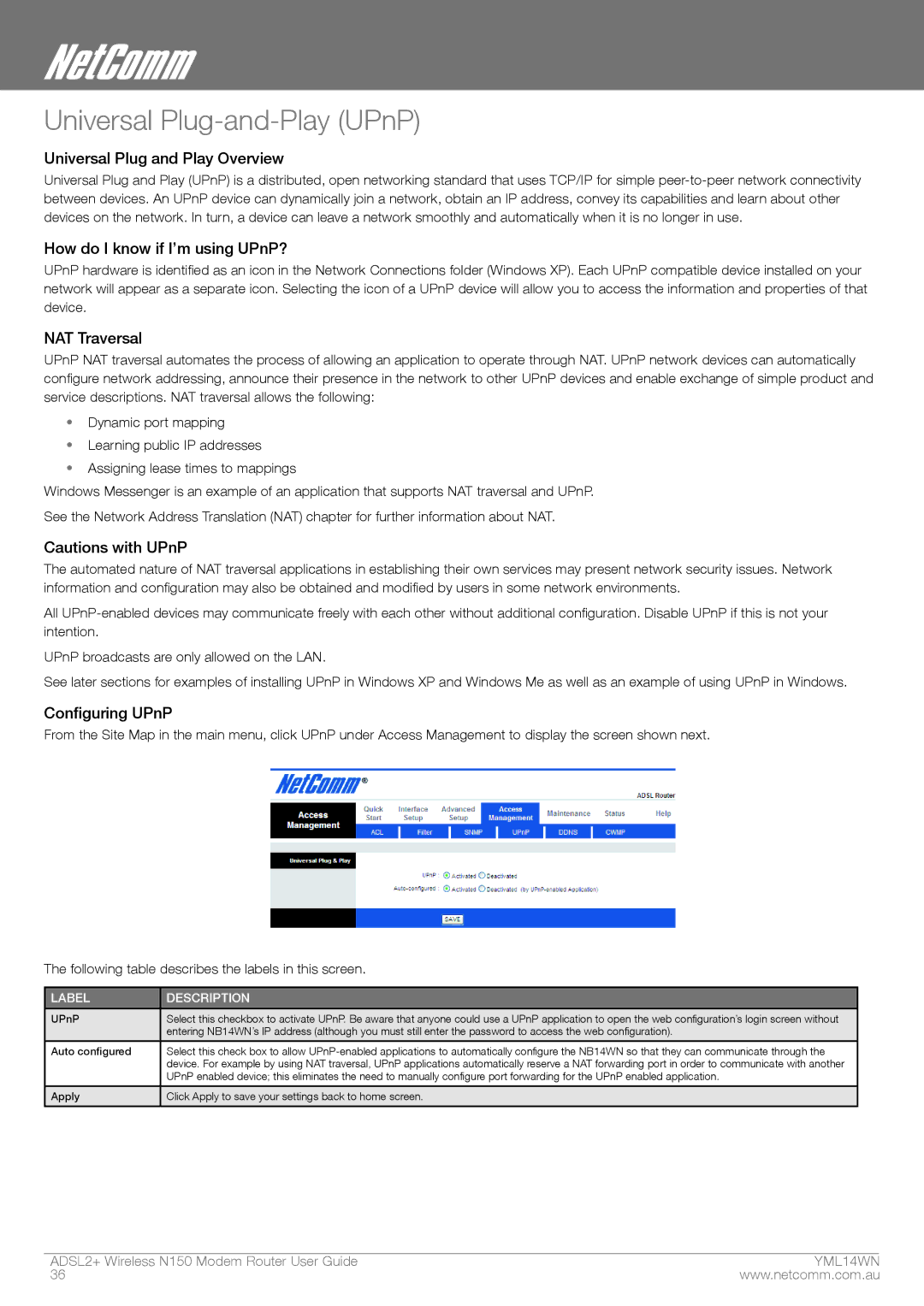 NordicTrack N150 manual Universal Plug-and-Play UPnP, Universal Plug and Play Overview 