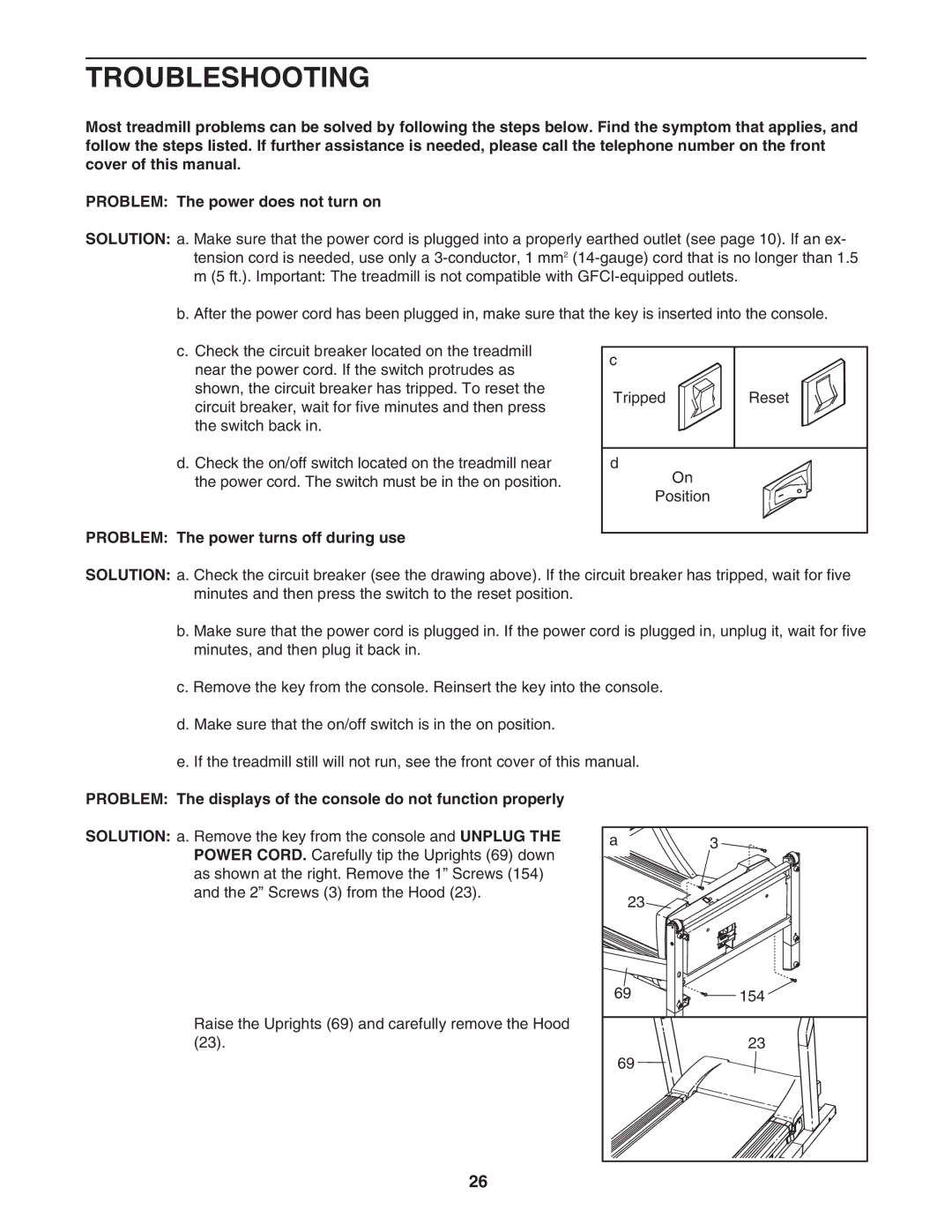 NordicTrack NATL81205.0 manual Troubleshooting, Problem The power turns off during use 