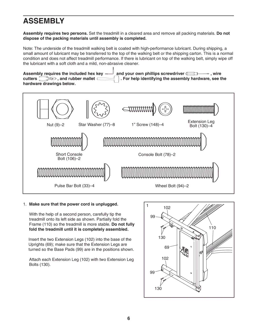 NordicTrack NATL81205.0 manual Assembly, Make sure that the power cord is unplugged 