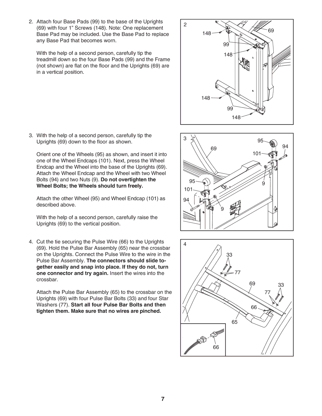 NordicTrack NATL81205.0 manual Wheel Bolts the Wheels should turn freely 