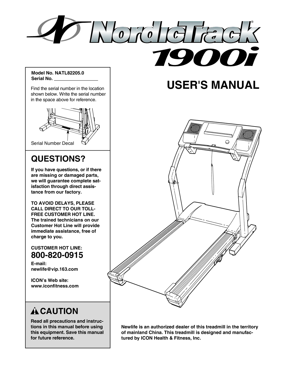 NordicTrack user manual Questions?, Model No. NATL82205.0 Serial No, Customer HOT Line 