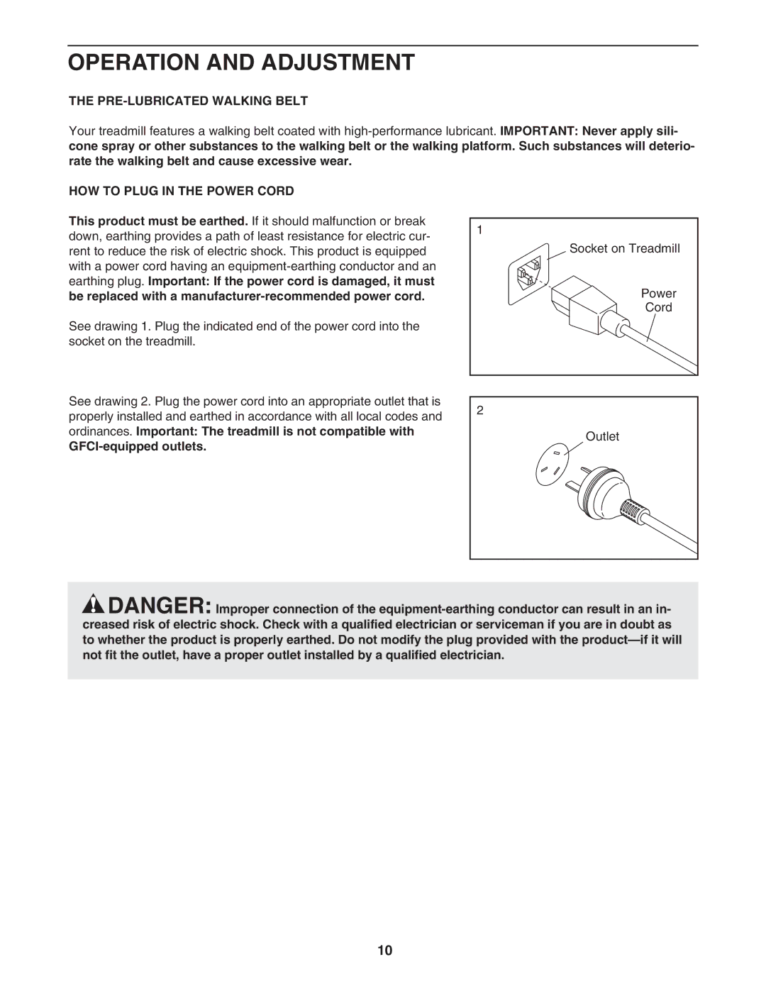 NordicTrack NATL82205.0 user manual Operation and Adjustment, PRE-LUBRICATED Walking Belt, HOW to Plug in the Power Cord 