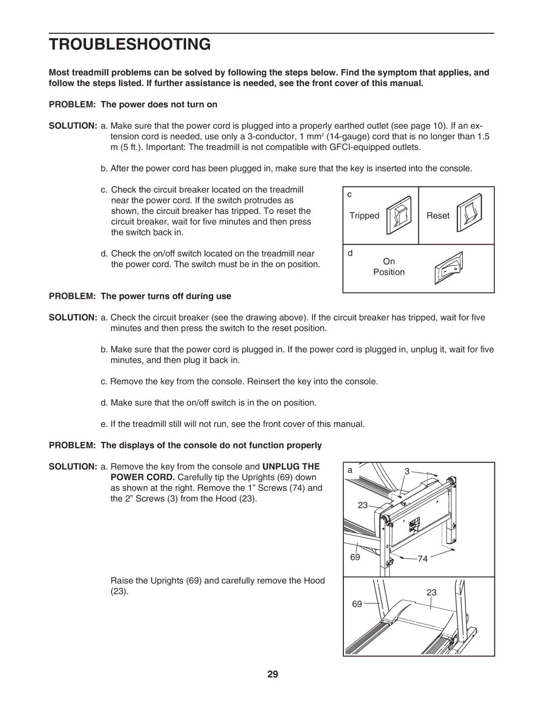 NordicTrack NATL82205.0 user manual Troubleshooting, Problem The power turns off during use 