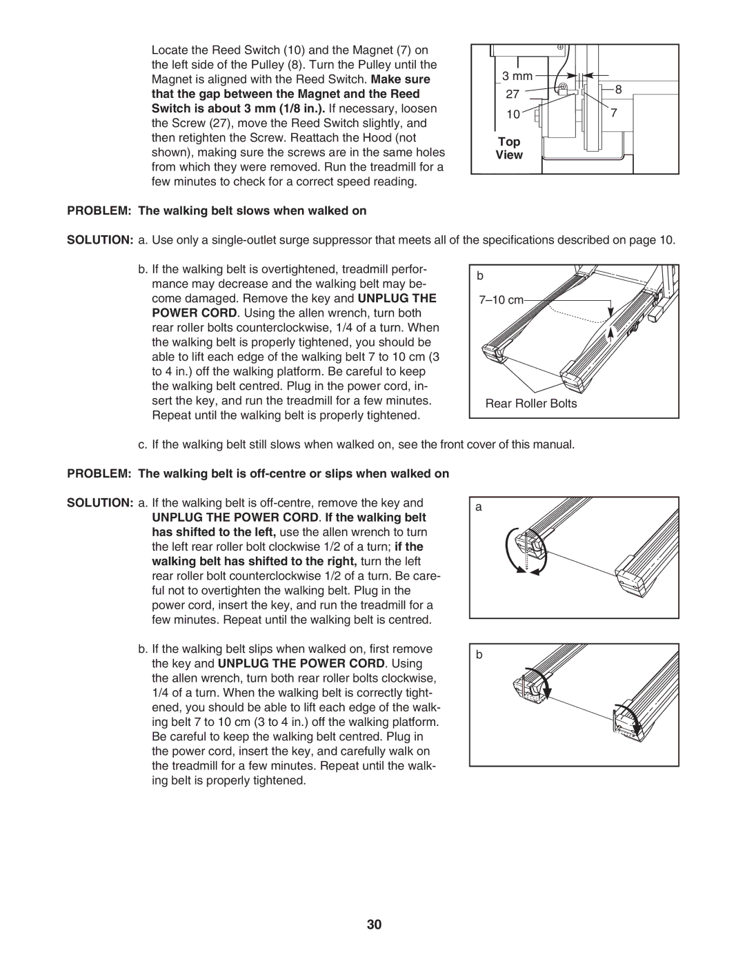 NordicTrack NATL82205.0 user manual Top, Problem The walking belt slows when walked on 