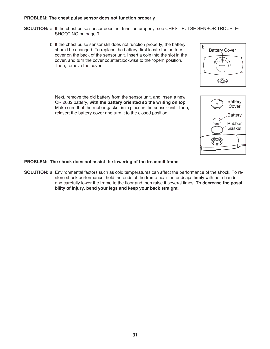 NordicTrack NATL82205.0 user manual Problem The chest pulse sensor does not function properly 