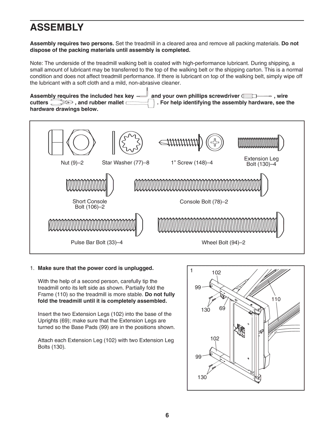 NordicTrack NATL82205.0 user manual Assembly, Make sure that the power cord is unplugged 