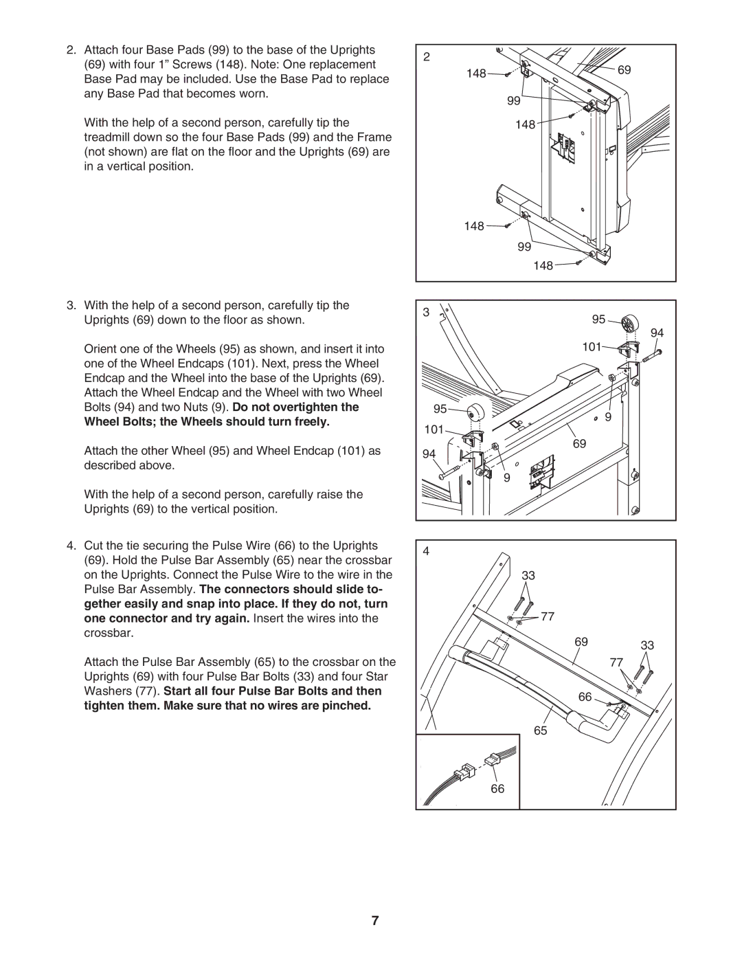 NordicTrack NATL82205.0 user manual Wheel Bolts the Wheels should turn freely 