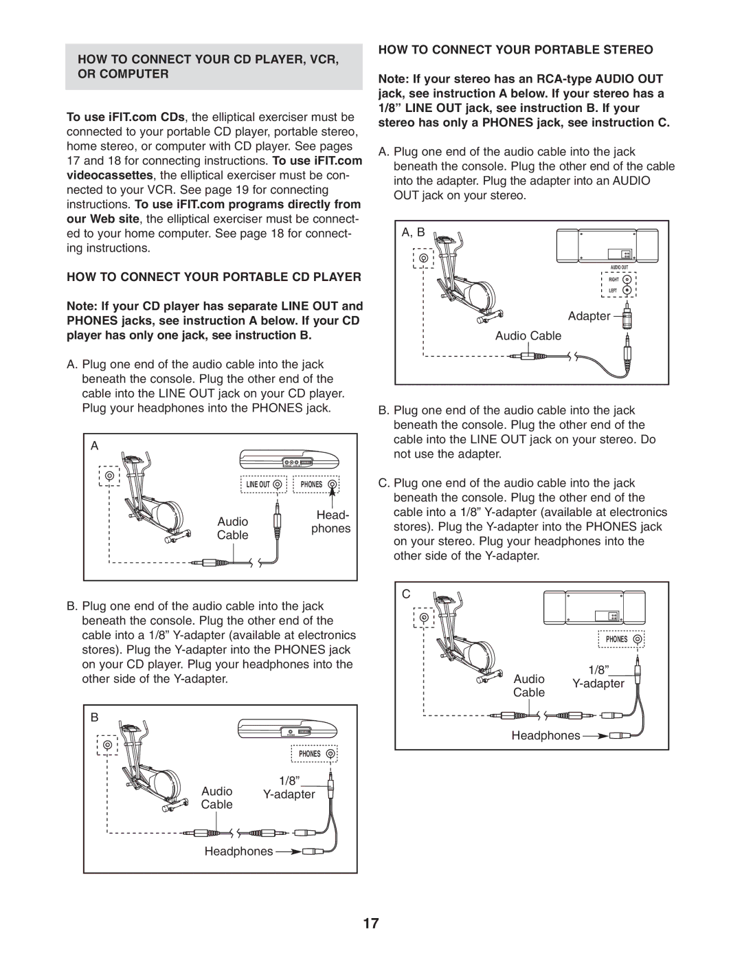 NordicTrack NCCEL09940 user manual HOW to Connect Your Portable Stereo 