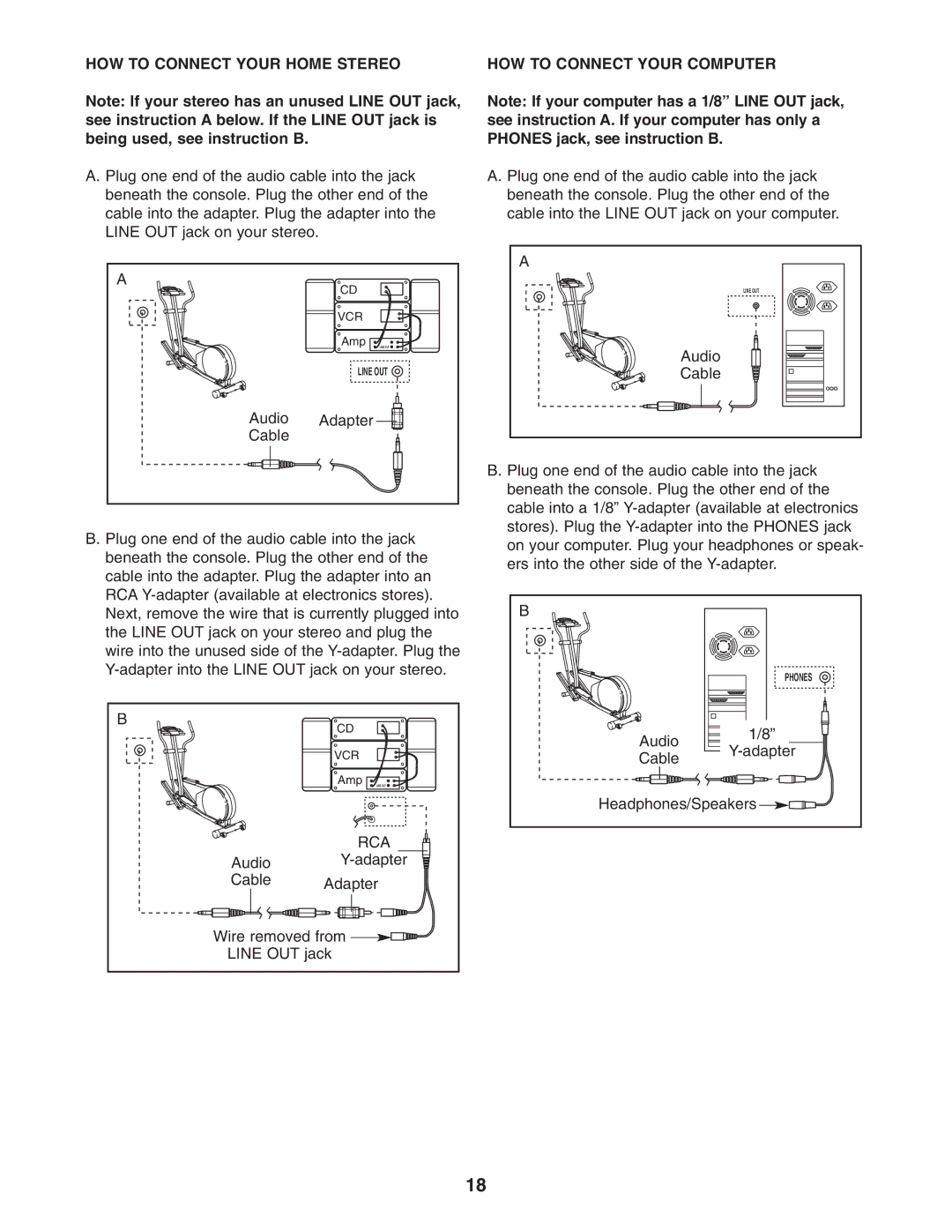 NordicTrack NCCEL09940 user manual HOW to Connect Your Home Stereo HOW to Connect Your Computer 