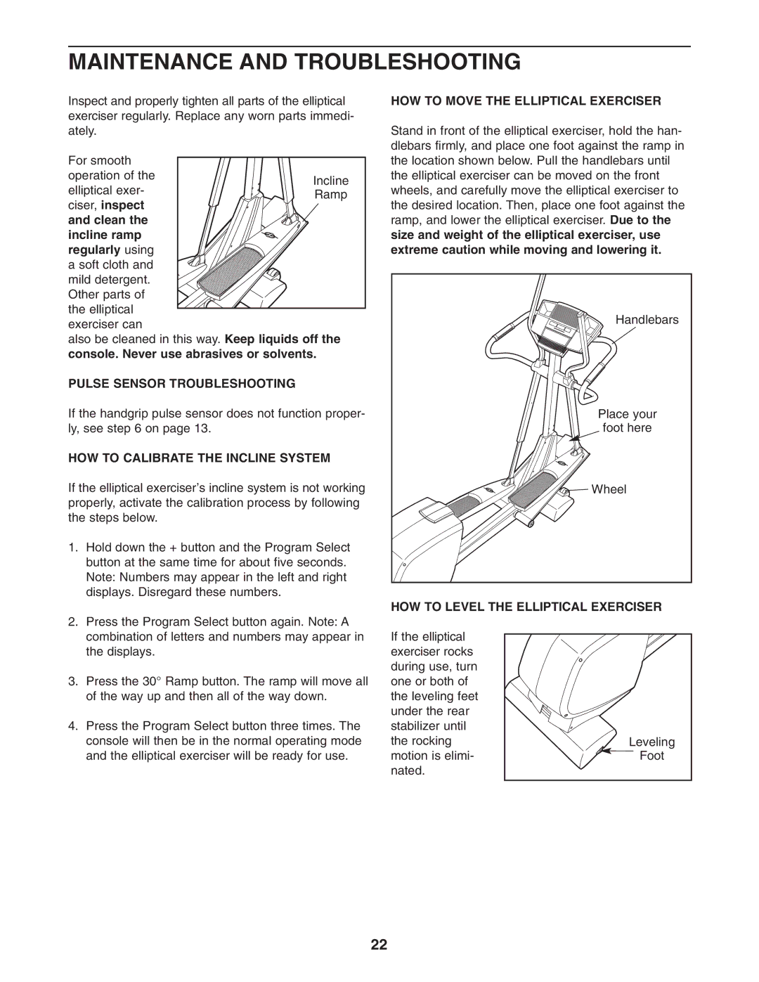 NordicTrack NCCEL09940 Maintenance and Troubleshooting, Pulse Sensor Troubleshooting, HOW to Calibrate the Incline System 