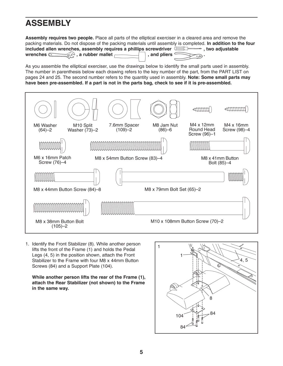 NordicTrack NCCEL09940 user manual Assembly, Wrenches Rubber mallet Pliers 