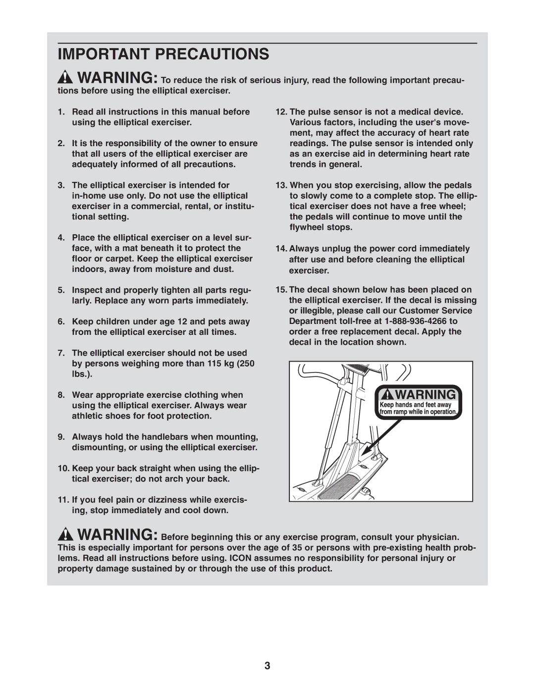 NordicTrack NCCEL09940 user manual Important Precautions 