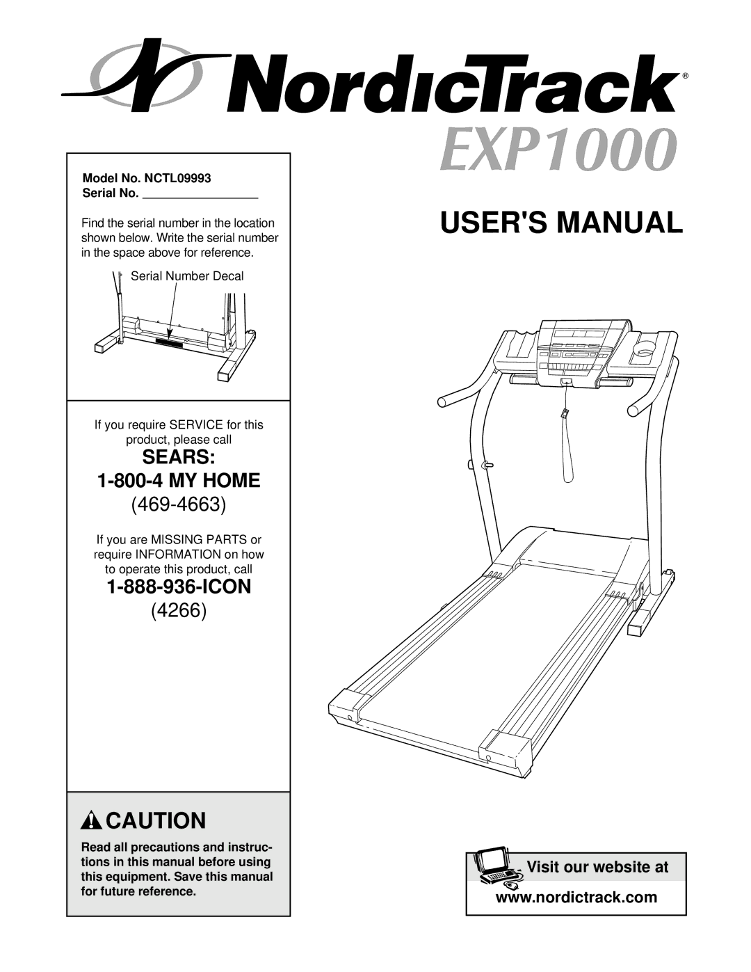 NordicTrack manual Model No. NCTL09993 Serial No, Serial Number Decal, To operate this product, call 