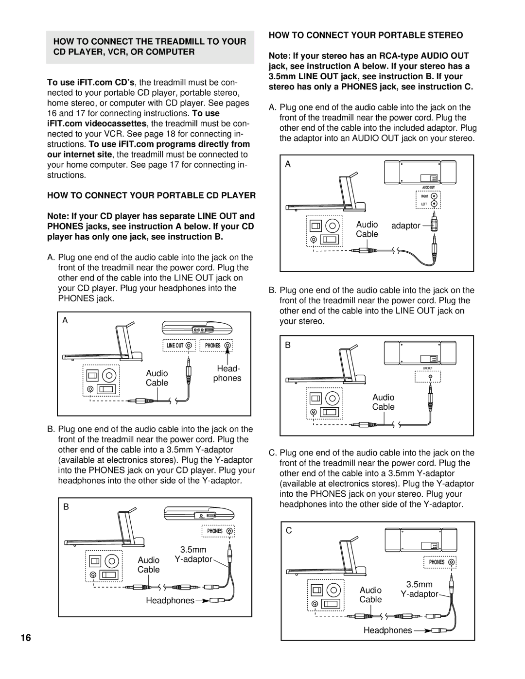 NordicTrack NCTL09993 manual HOW to Connect Your Portable CD Player, HOW to Connect Your Portable Stereo 