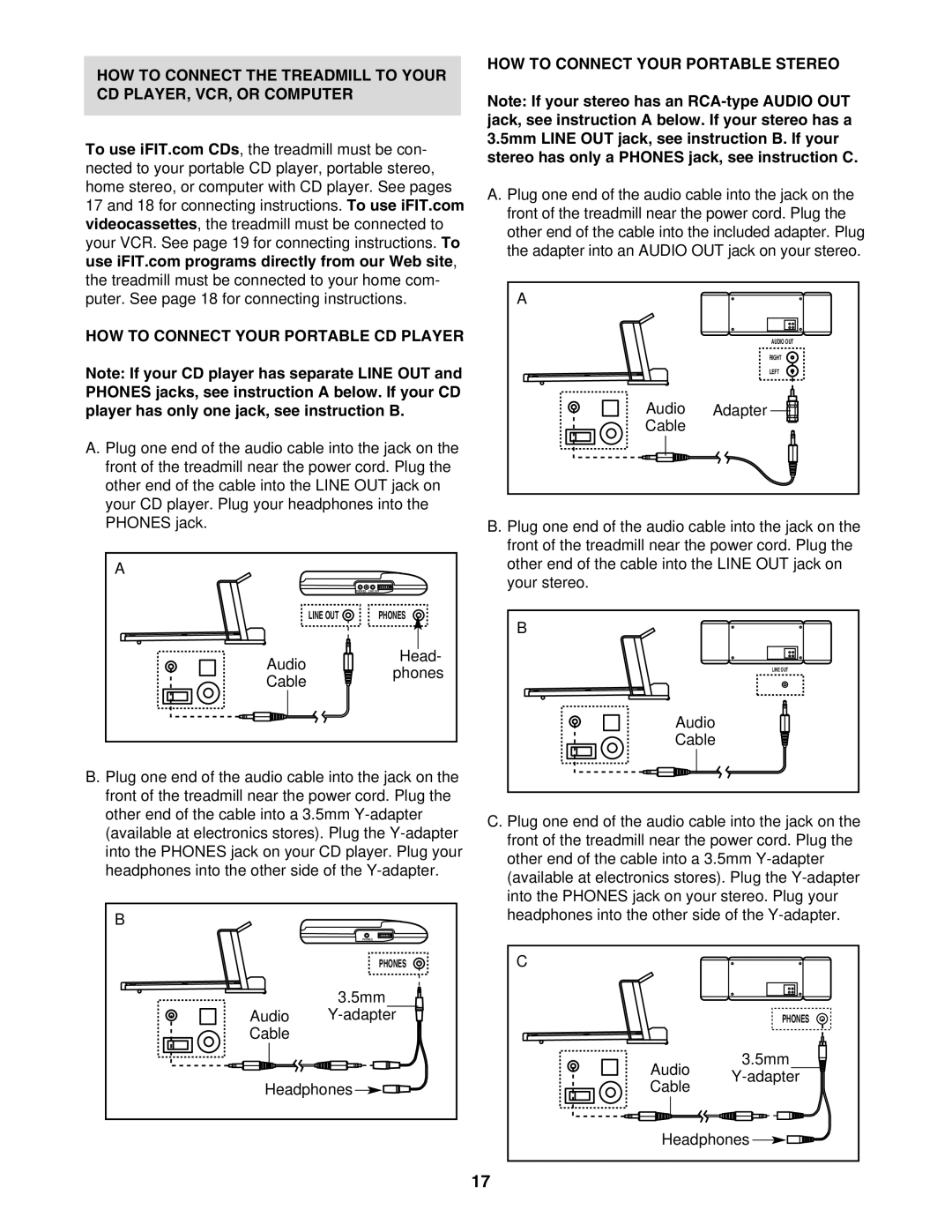 NordicTrack NCTL10840 manual HOW to Connect Your Portable Stereo 