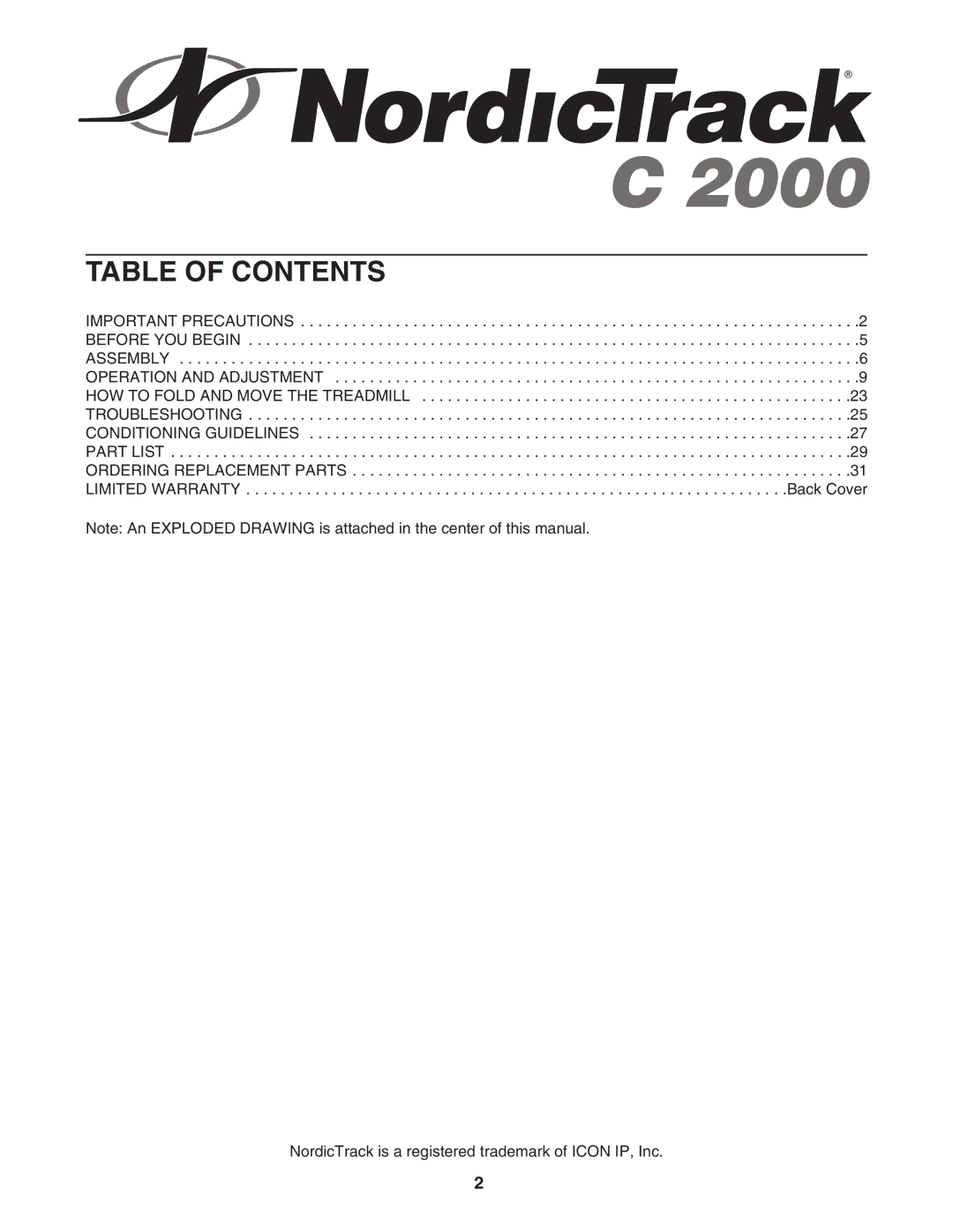 NordicTrack NCTL10840 manual Table of Contents 