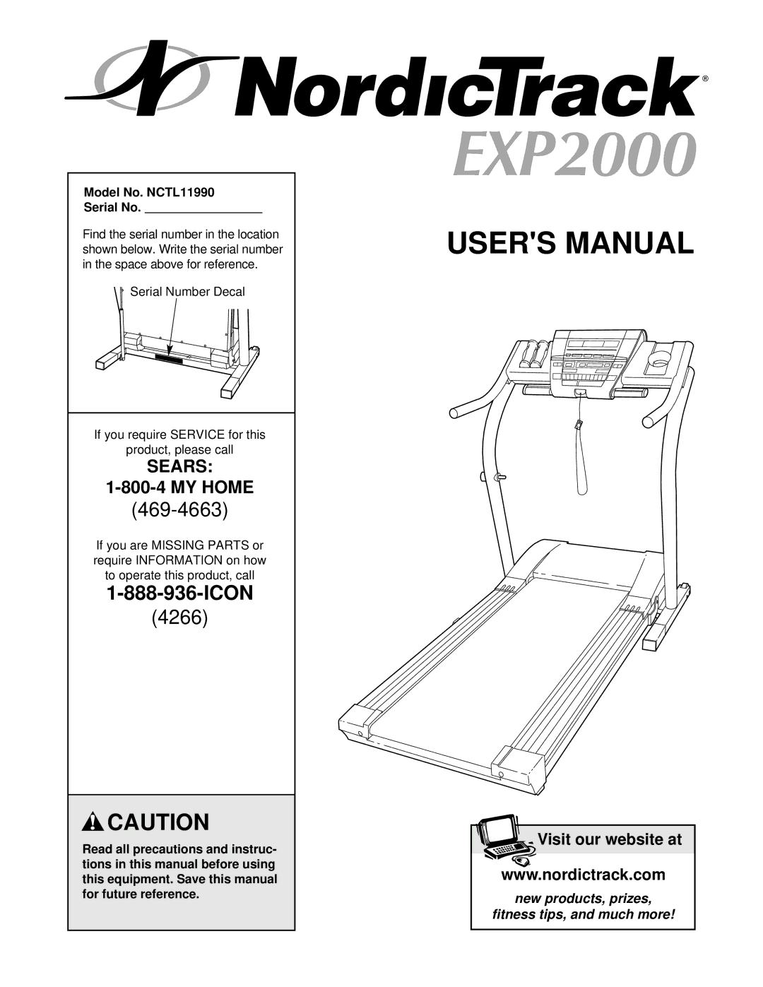 NordicTrack user manual Model No. NCTL11990 Serial No, Serial Number Decal, To operate this product, call 