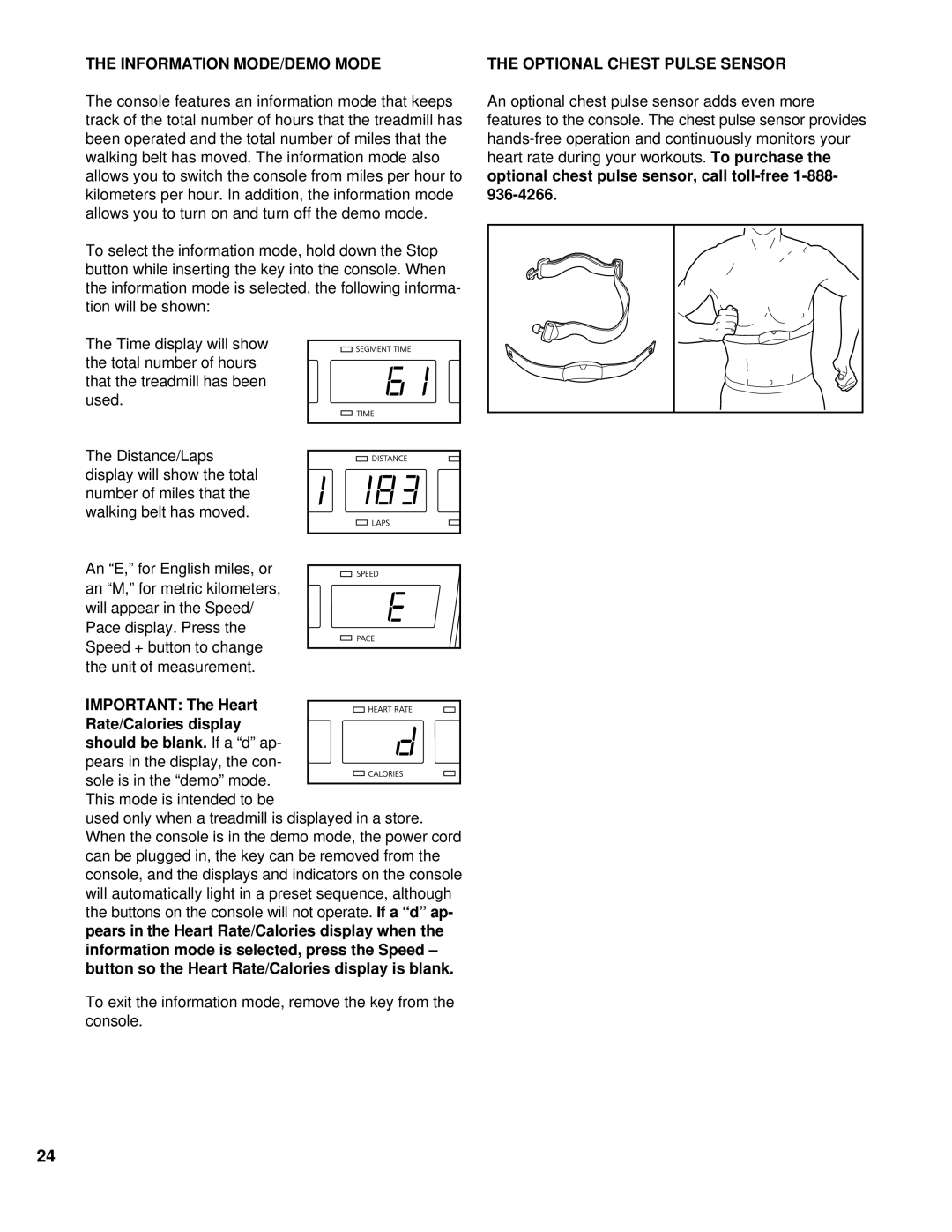 NordicTrack NCTL11990 user manual Information MODE/DEMO Mode, Optional Chest Pulse Sensor 