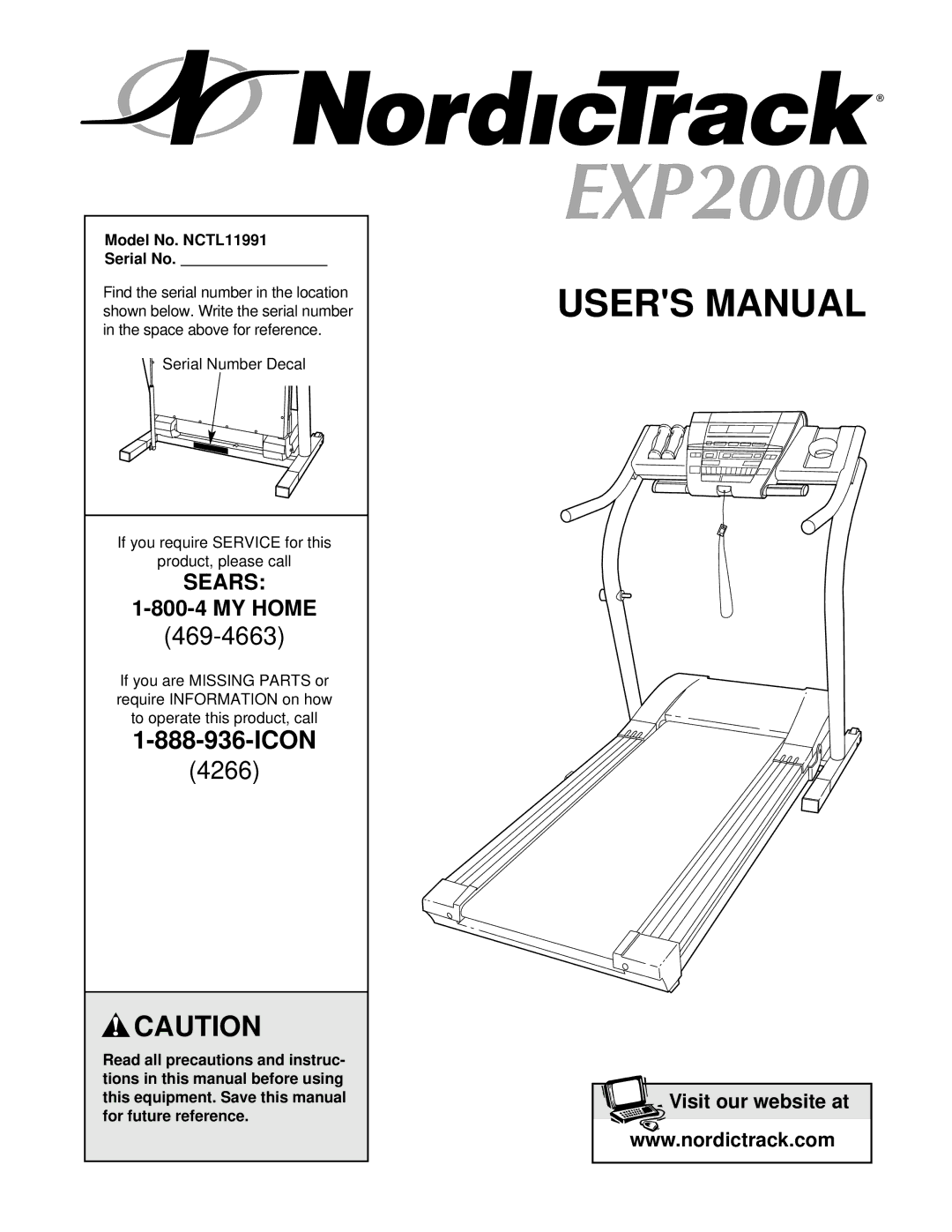 NordicTrack user manual Model No. NCTL11991 Serial No, Serial Number Decal, To operate this product, call 