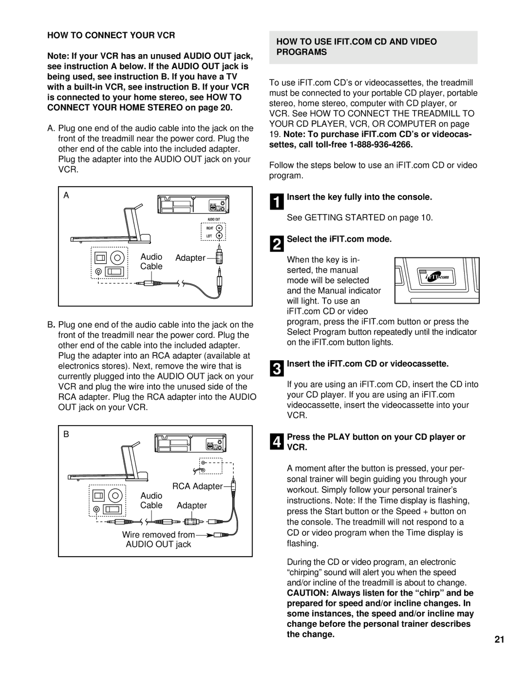 NordicTrack NCTL11991 HOW to Connect Your VCR, Audio, Cable, Programs, PressVCR. the Play button on your CD player or 
