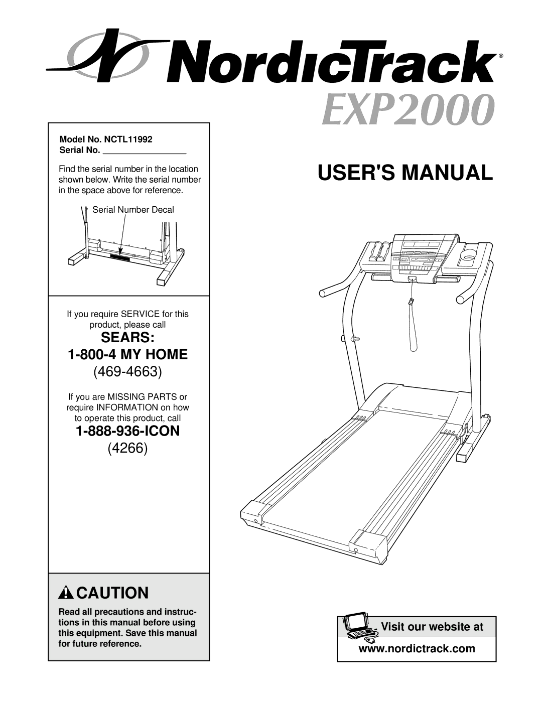 NordicTrack manual Model No. NCTL11992 Serial No, Serial Number Decal, To operate this product, call 