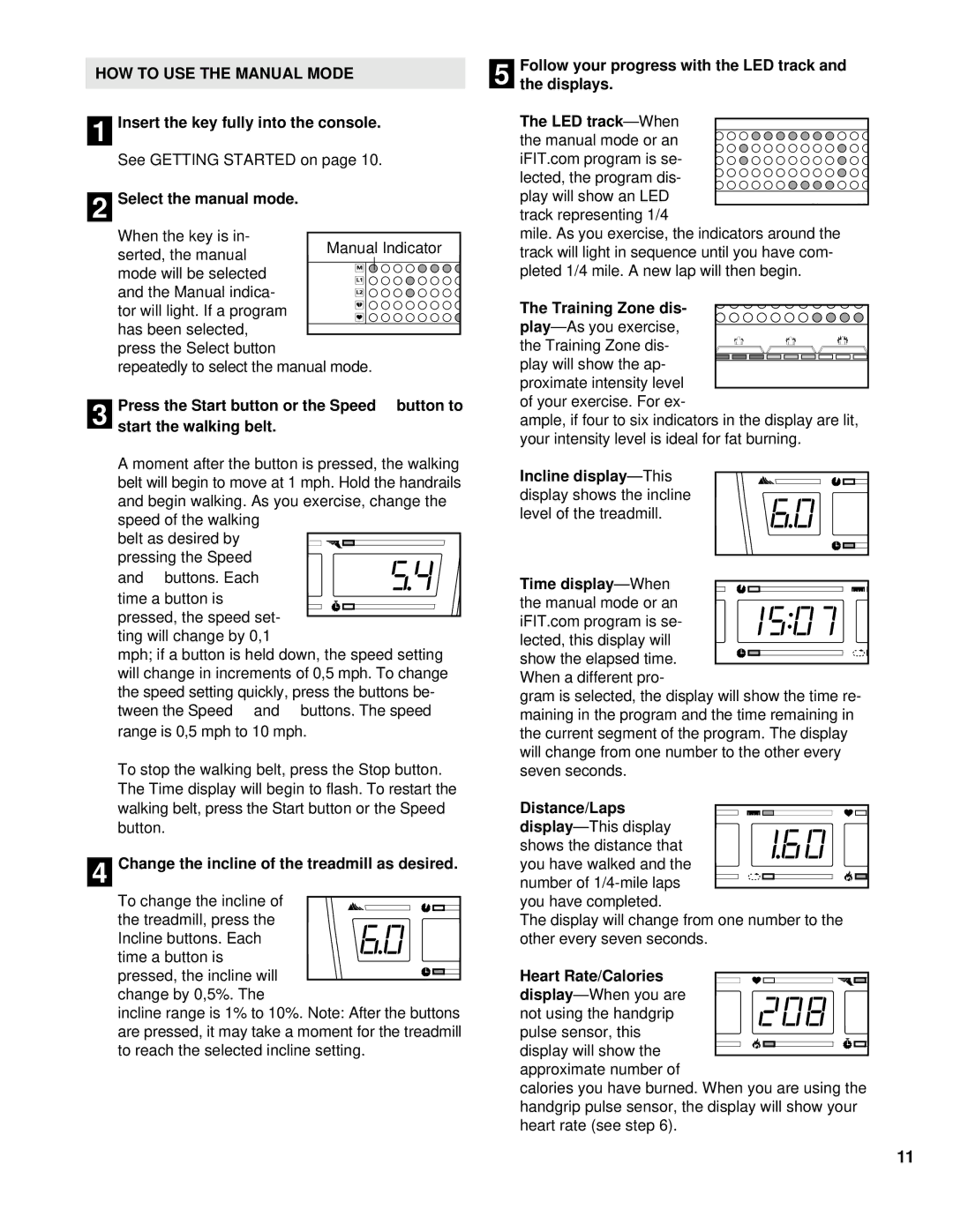 NordicTrack NCTL11992 manual Displays Insert the key fully into the console, Training Zone dis, Time display 