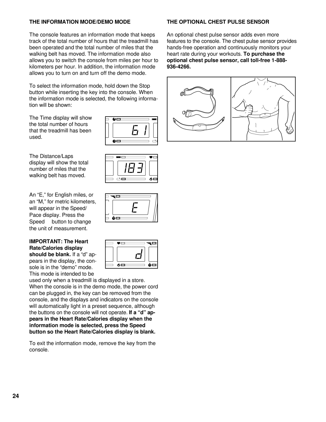 NordicTrack NCTL11992 manual Information MODE/DEMO Mode, Optional Chest Pulse Sensor 