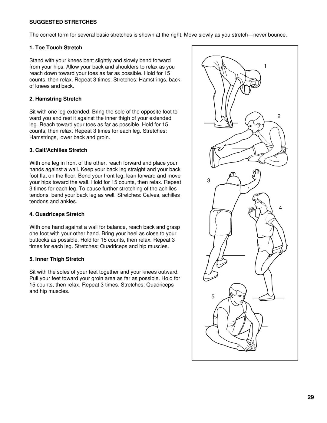 NordicTrack NCTL11992 manual Suggested Stretches 